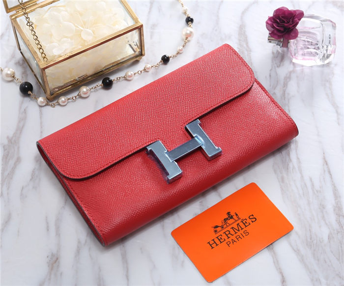 Hermes Constance Long Wallet Epsom Calfskin In Red High