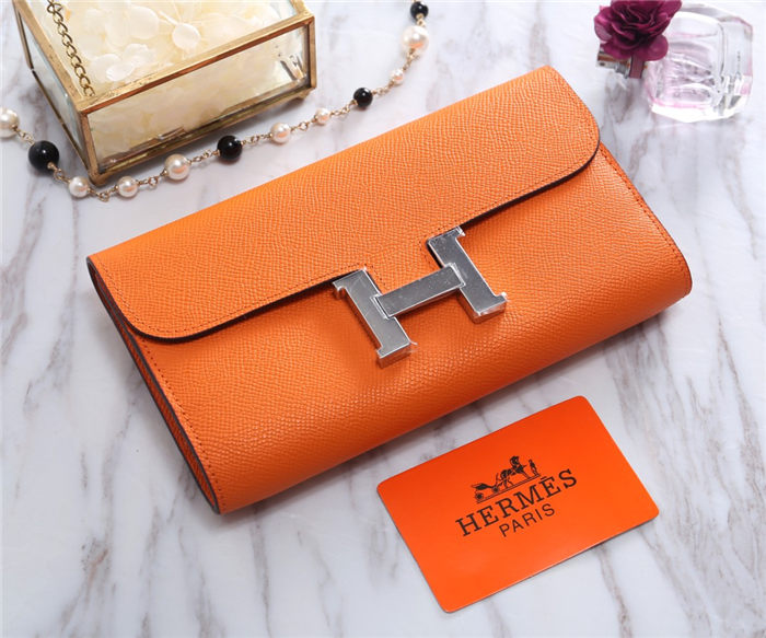 Hermes Constance Long Wallet Epsom Calfskin In Orange High