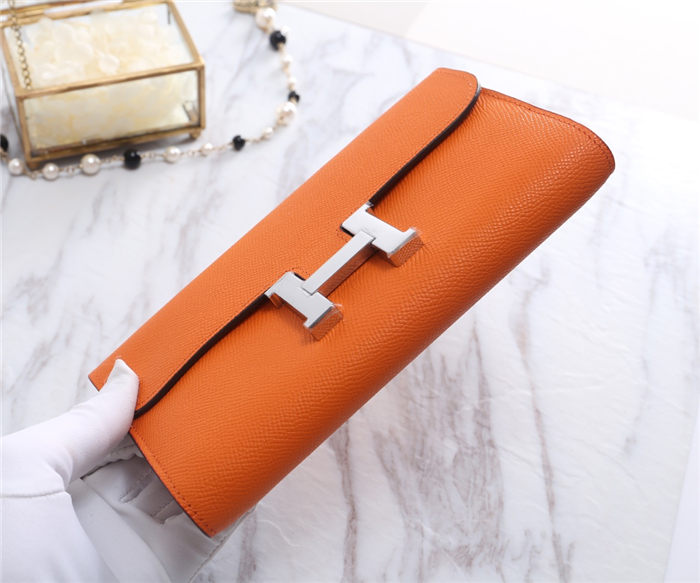 Hermes Constance Long Wallet Epsom Calfskin In Orange High