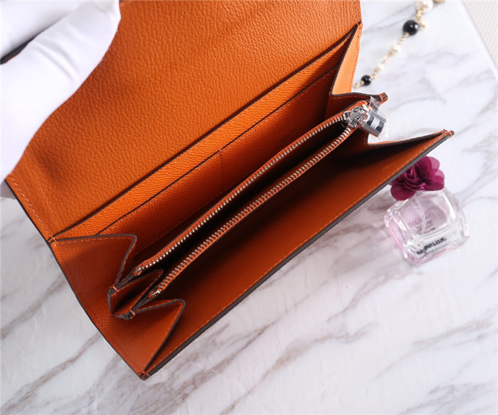 Hermes Constance Long Wallet Epsom Calfskin In Orange High