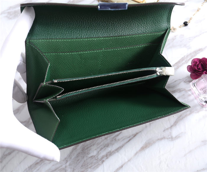 Hermes Constance Long Wallet Epsom Calfskin In Olive High