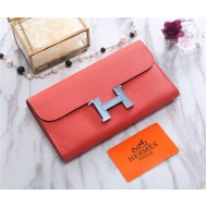 Hermes Constance Long Wallet Epsom Calfskin In Orange-Red High