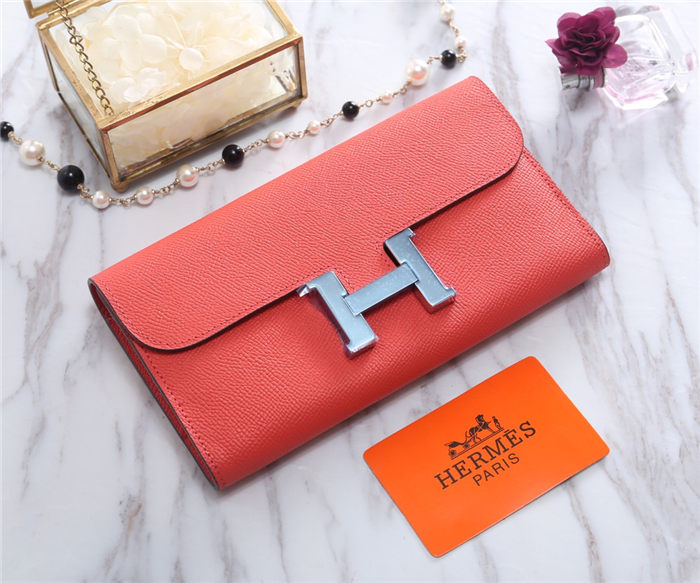 Hermes Constance Long Wallet Epsom Calfskin In Orange-Red High