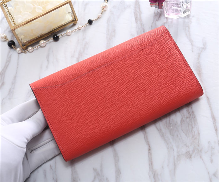 Hermes Constance Long Wallet Epsom Calfskin In Orange-Red High