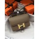 Hermes Mini Constance 18cm/24cm Epsom Bag Silver/Gold Metal Etoupe High