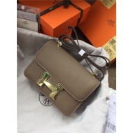 Hermes Mini Constance 18cm/24cm Epsom Bag Silver/Gold Metal Etoupe High