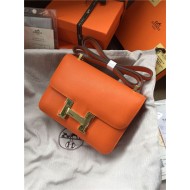 Hermes Mini Constance 18cm/24cm Epsom Bag Silver/Gold Metal Orange High