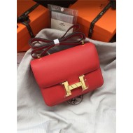 Hermes Mini Constance 18cm/24cm Epsom Bag Silver/Gold Metal Red High