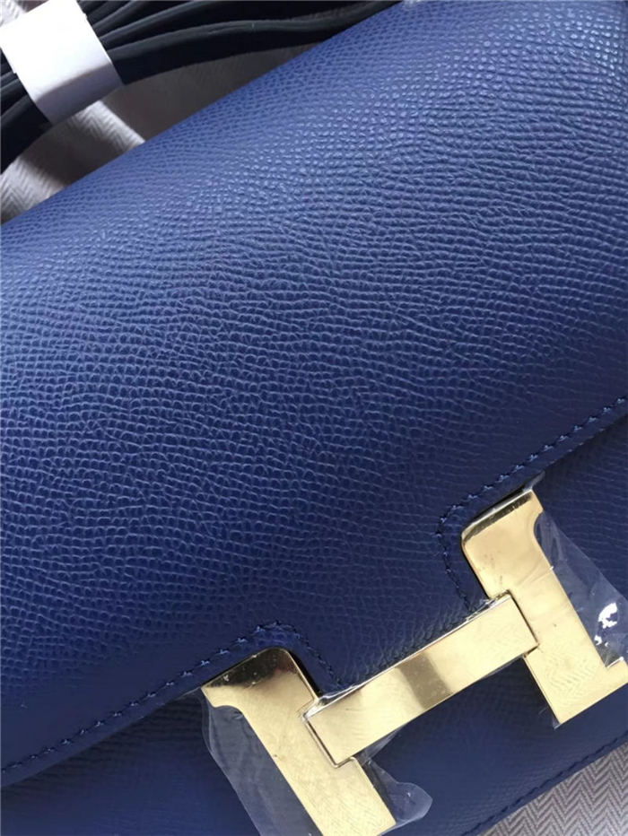 Hermes Mini Constance 18cm/24cm Epsom Bag Silver/Gold Metal Navy High