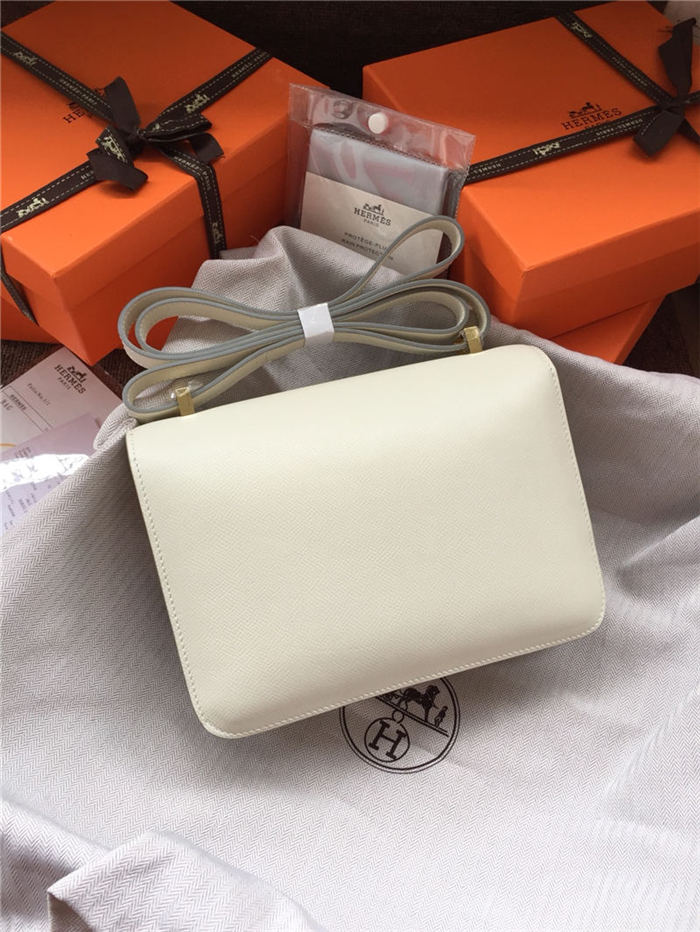 Hermes Mini Constance 18cm/24cm Epsom Bag Silver/Gold Metal Cream High