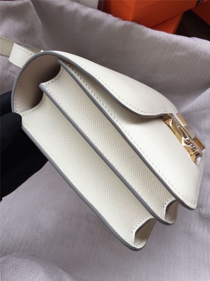 Hermes Mini Constance 18cm/24cm Epsom Bag Silver/Gold Metal Cream High