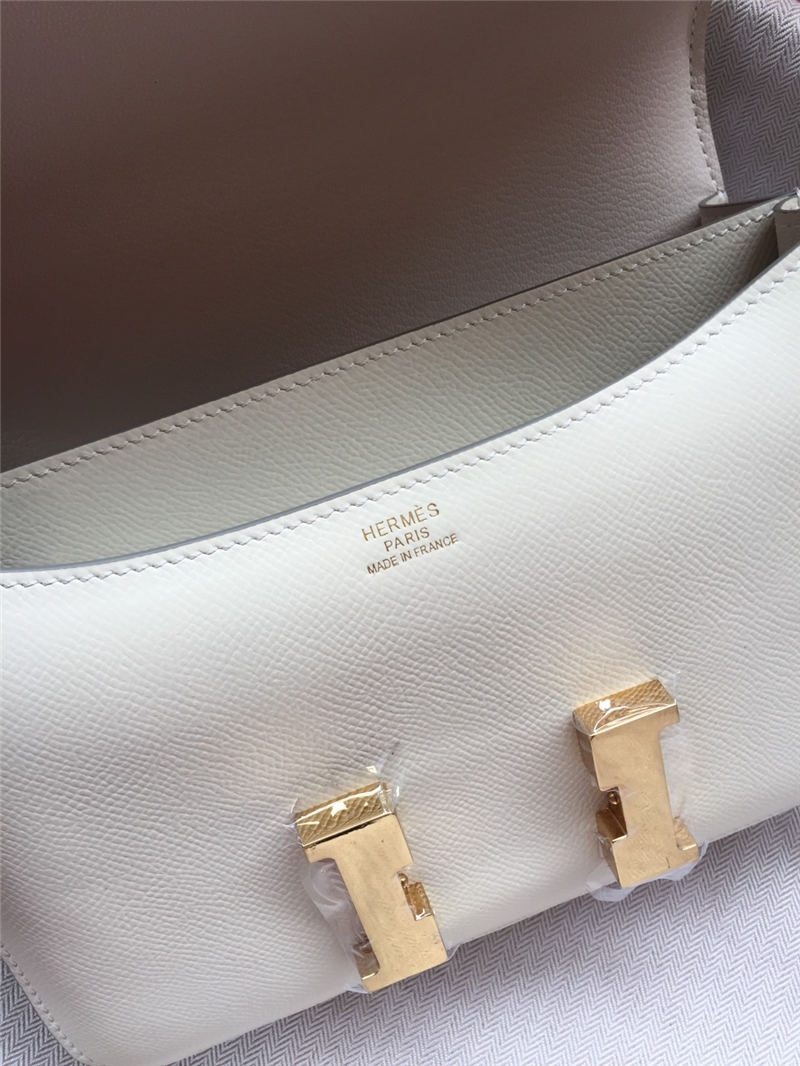 Hermes Mini Constance 18cm/24cm Epsom Bag Silver/Gold Metal Cream High