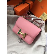 Hermes Mini Constance 18cm/24cm Epsom Bag Silver/Gold Metal Pink High