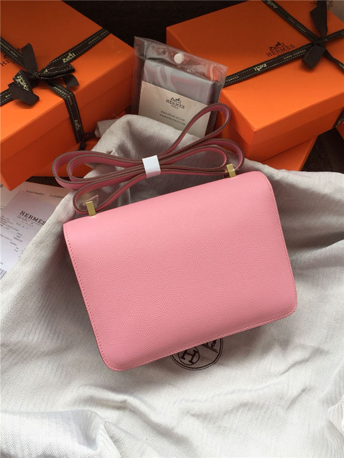 Hermes Mini Constance 18cm/24cm Epsom Bag Silver/Gold Metal Pink High