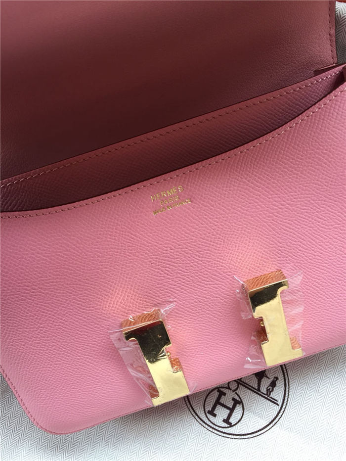 Hermes Mini Constance 18cm/24cm Epsom Bag Silver/Gold Metal Pink High