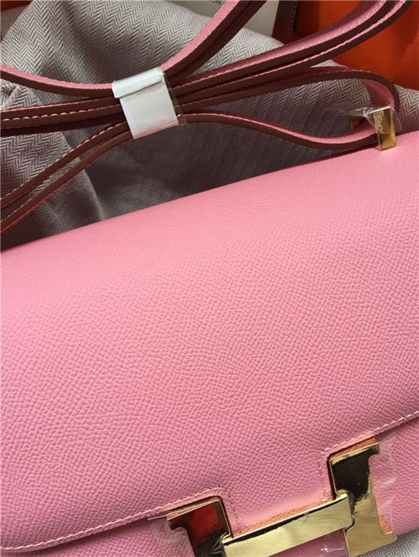 Hermes Mini Constance 18cm/24cm Epsom Bag Silver/Gold Metal Pink High