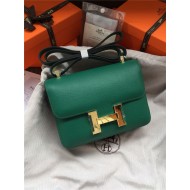 Hermes Mini Constance 18cm/24cm Epsom Bag Silver/Gold Metal Green High