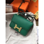 Hermes Mini Constance 18cm/24cm Epsom Bag Silver/Gold Metal Green High