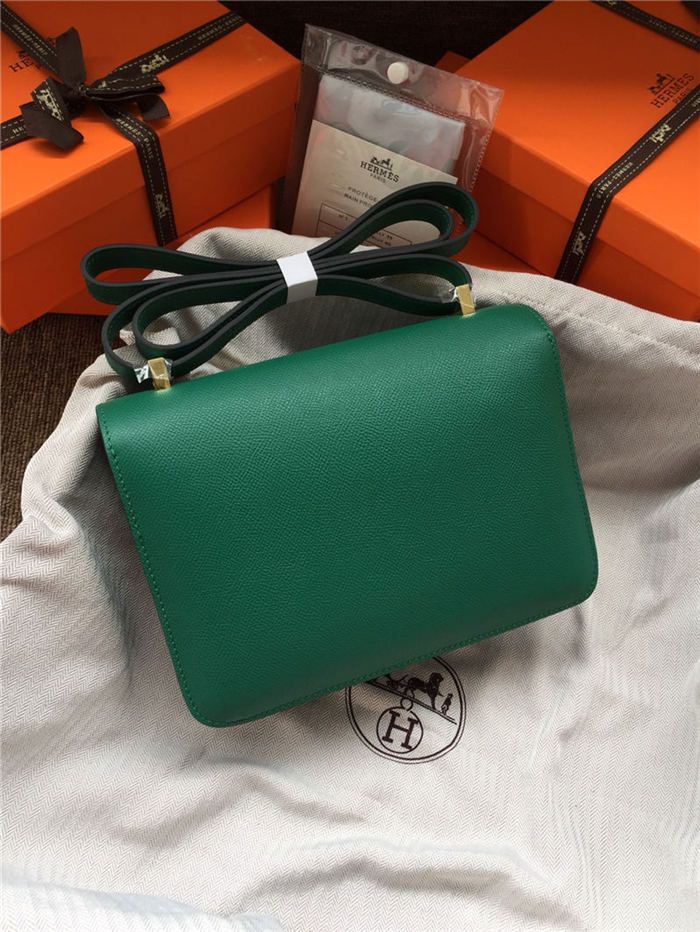 Hermes Mini Constance 18cm/24cm Epsom Bag Silver/Gold Metal Green High