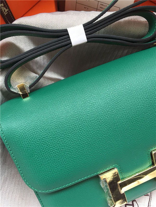 Hermes Mini Constance 18cm/24cm Epsom Bag Silver/Gold Metal Green High