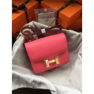 Hermes Mini Constance 18cm/24cm Epsom Bag Silver/Gold Metal Rose Red High