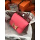 Hermes Mini Constance 18cm/24cm Epsom Bag Silver/Gold Metal Rose Red High