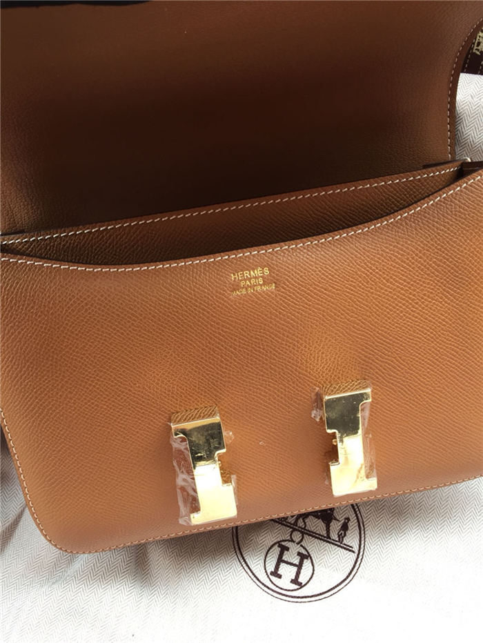 Hermes Mini Constance 18cm/24cm Epsom Bag Silver/Gold Metal Tan High