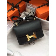 Hermes Mini Constance 18cm/24cm Epsom Bag Silver/Gold Metal Black High