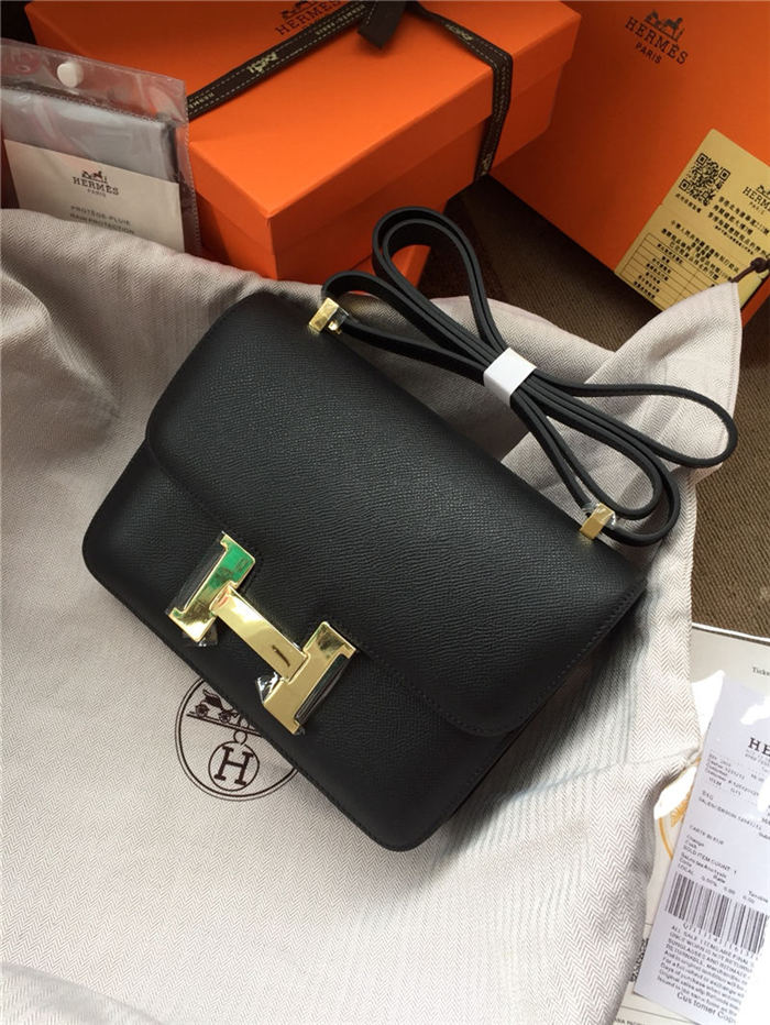 Hermes Mini Constance 18cm/24cm Epsom Bag Silver/Gold Metal Black High