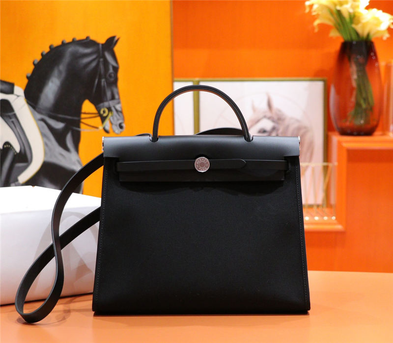 Hermes Herbag 31 bag Canvas and Leather Black High