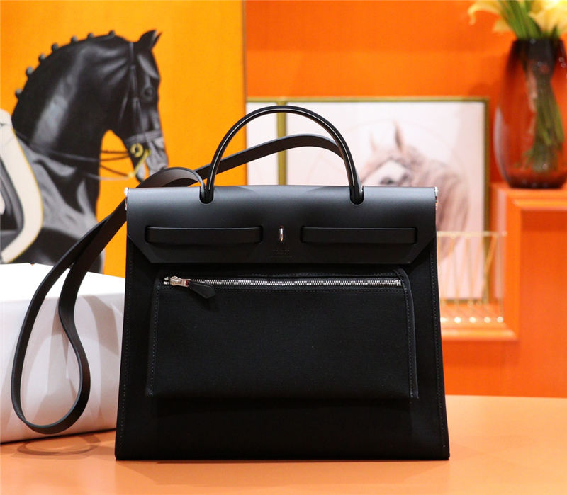 Hermes Herbag 31 bag Canvas and Leather Black High