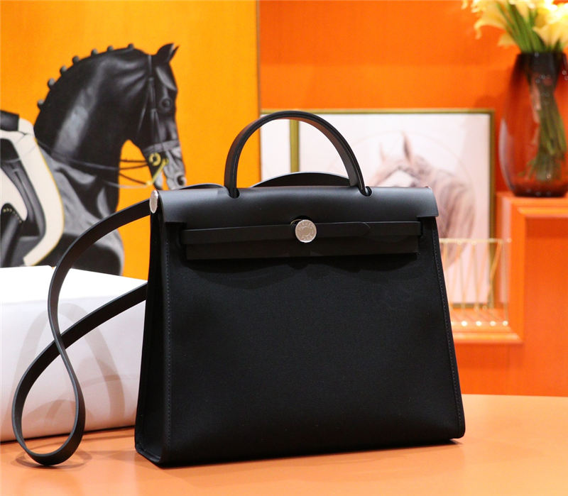 Hermes Herbag 31 bag Canvas and Leather Black High