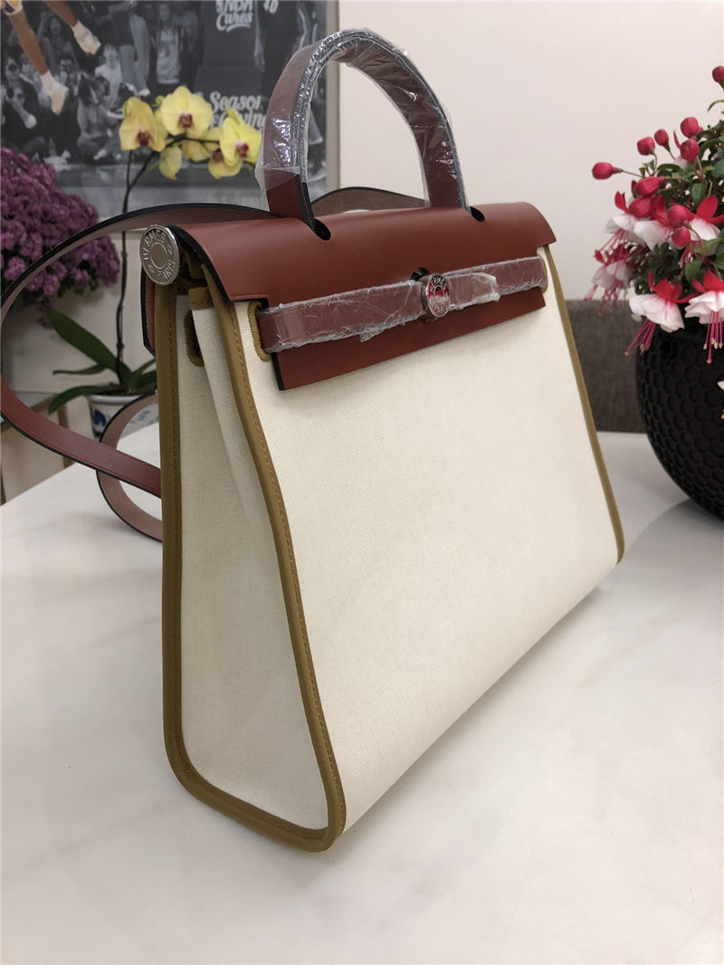 Hermes Herbag 31 bag Canvas and Leather Off-White High