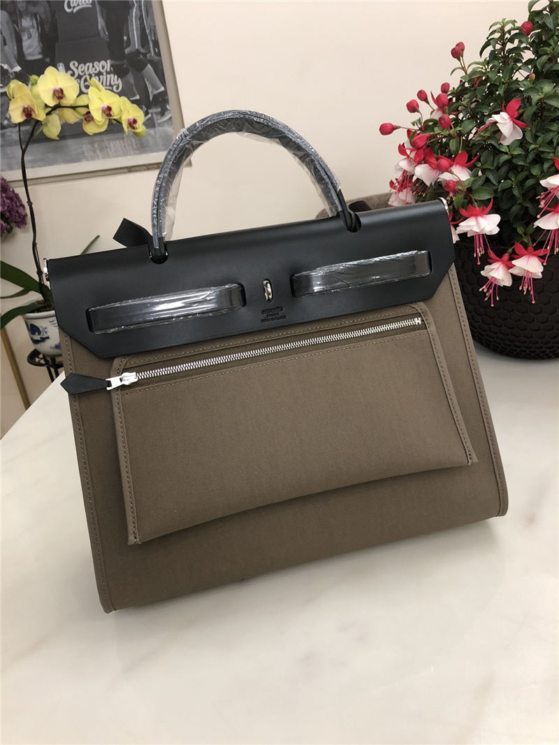 Hermes Herbag 31 bag Canvas and Leather Etoupe High