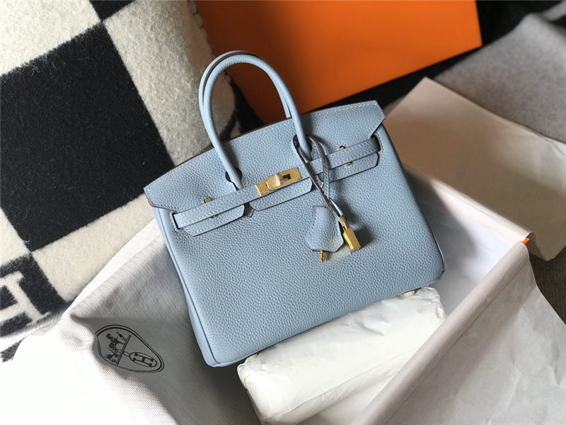 Hermes Birkin 25/30/35cm Bag Calfskin Silver/Gold Metal In Lt-Blue High