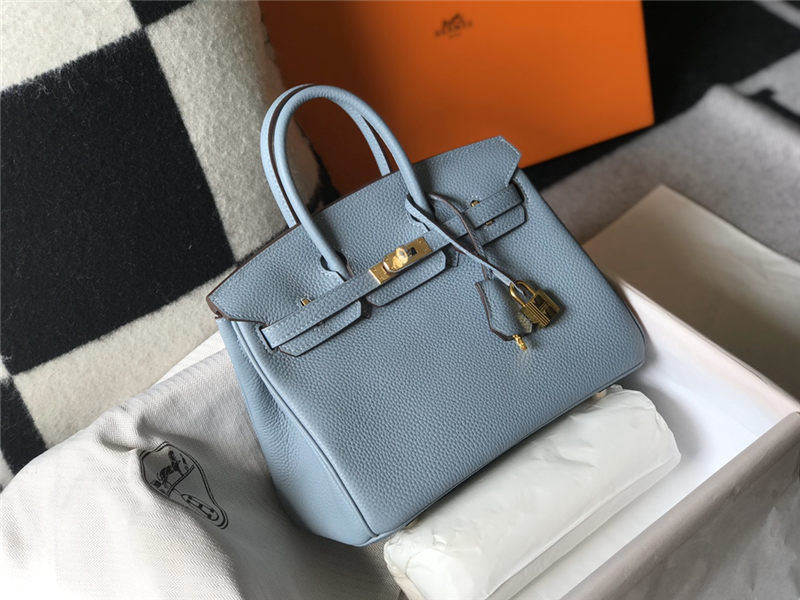 Hermes Birkin 25/30/35cm Bag Calfskin Silver/Gold Metal In Lt-Blue High