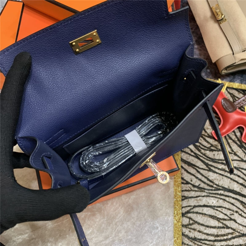 Hermes Kelly Danse 22cm Evercolor WAX Metal Navy Gold/Silver Metal High