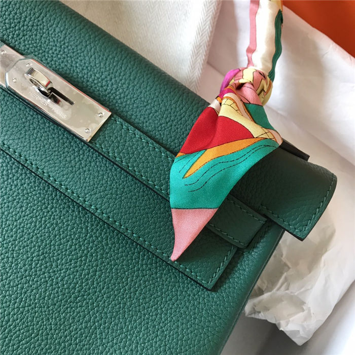 Hermes Kelly 25/28cm Retourne Bag Togo Leather In Malachite WAX High