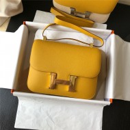 Hermes Mini Constance 18cm/24cm Epsom Bag Silver/Gold Metal Yellow High