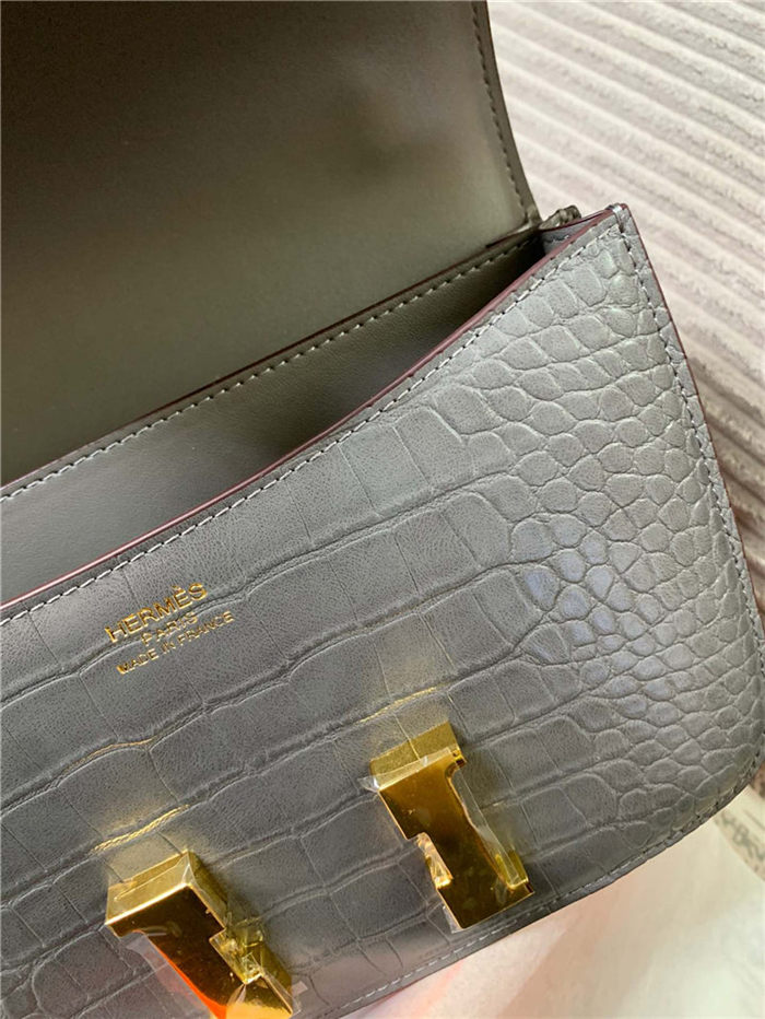 Hermes Constance 24cm Crocodile Leather Bag Silver/Gold Metal High