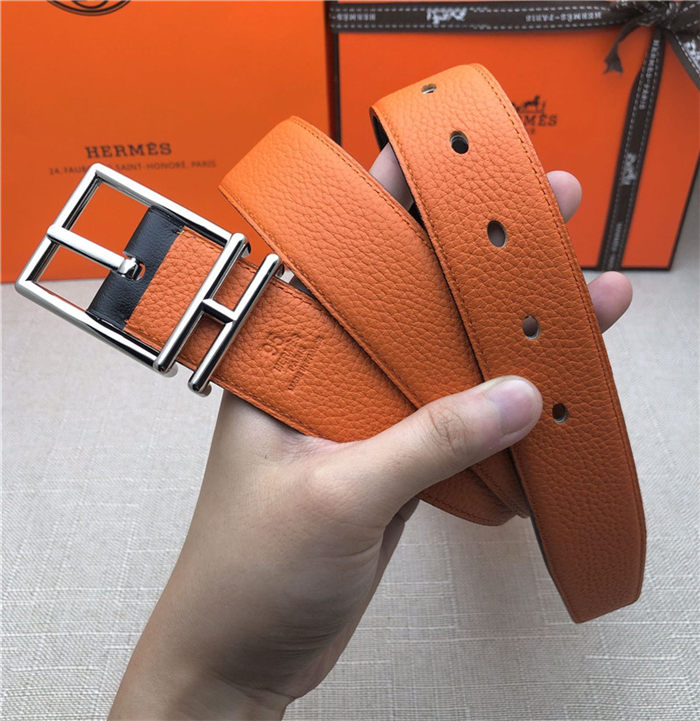 Hermes Nathan 32 reversible belt Togo Orange High