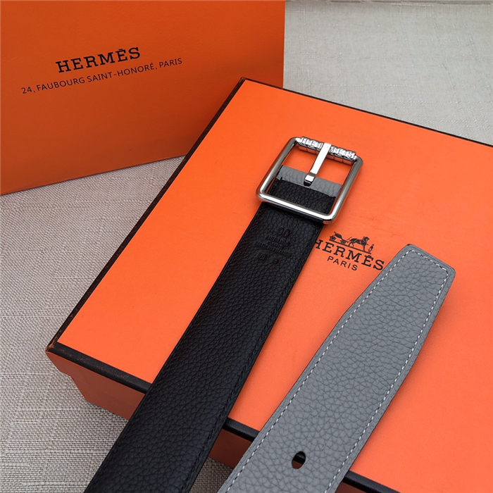 Hermes Code 32 reversible belt Togo Black/Grey with Silver Buckle High