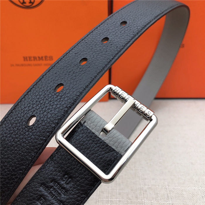 Hermes Code 32 reversible belt Togo Black/Grey with Silver Buckle High