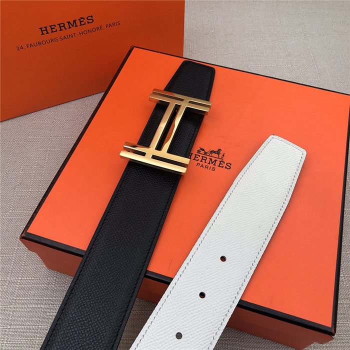 Hermes H au Carre belt buckle & Reversible leather strap 38 mm Epsom Black/White High