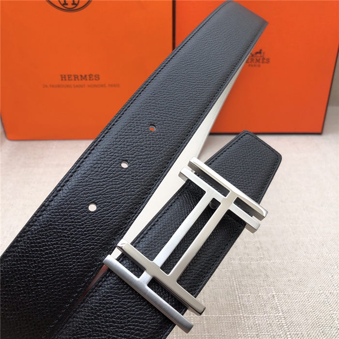 Hermes H au Carre belt buckle & Reversible leather strap 38 mm Epsom Black/White High