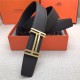 Hermes H au Carre belt buckle & Reversible leather strap 38 mm Epsom Black/Coffee High