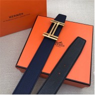 Hermes H au Carre belt buckle & Reversible leather strap 38 mm Epsom Black/Navy High