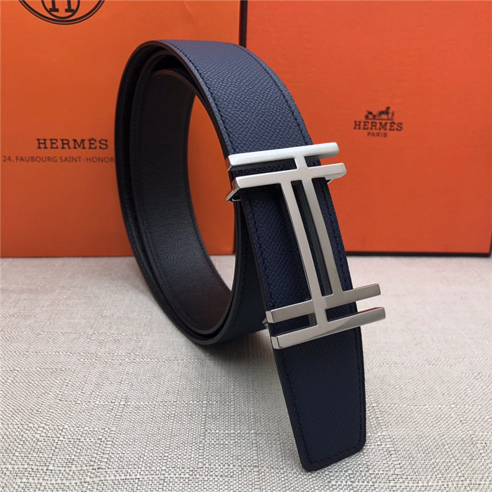 Hermes H au Carre belt buckle & Reversible leather strap 38 mm Epsom Black/Navy High