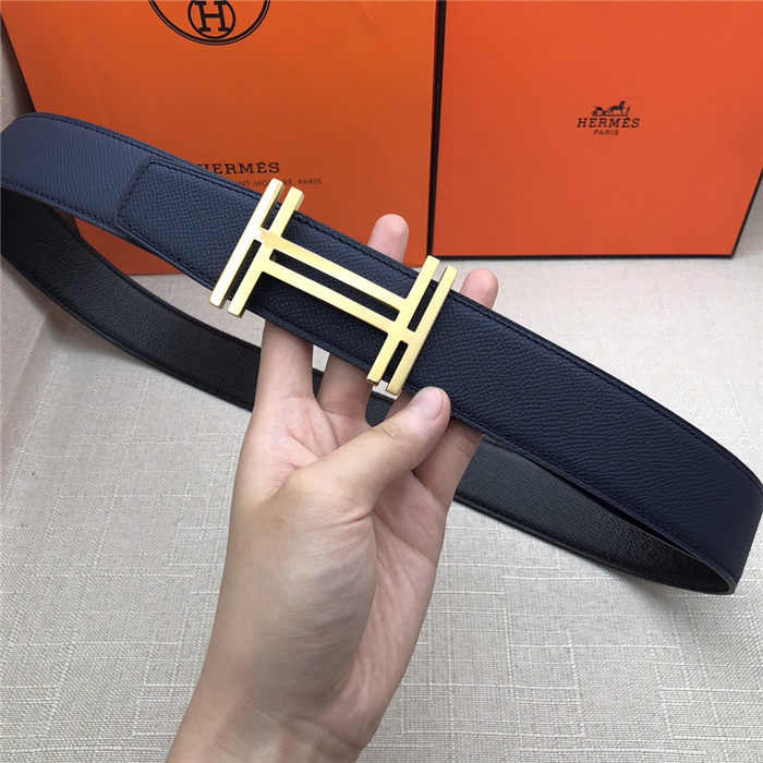 Hermes H au Carre belt buckle & Reversible leather strap 38 mm Epsom Black/Navy High