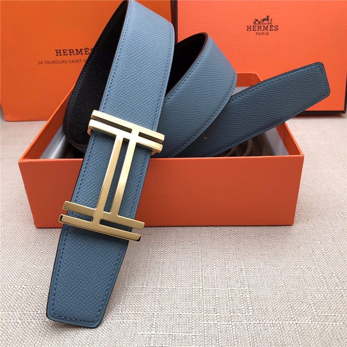 Hermes H au Carre belt buckle & Reversible leather strap 38 mm Epsom Black/Blue High